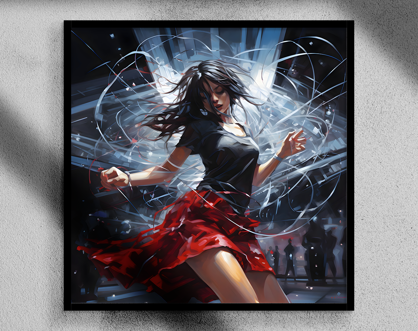 Girl on Dance Floor, Woman Dancing Abstract Painting Techno Club Poster