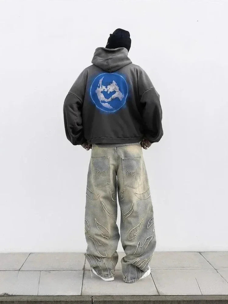 2024 American New Fashion Patch Baggy Casual Jeans for Men and Women Y2K High Street Harajuku High Waist Wide Leg Denim Trousers