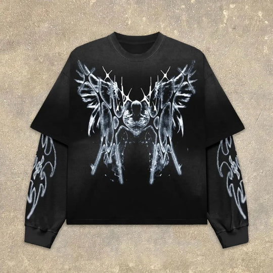 High Street Graphic Fake Two-Piece Long Sleeve T-Shirt Men Women Streetwear 'What It Means to Dream' Print Oversized Casual Top