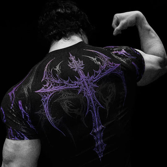 Gothic Battle Axe Short Sleeved Men'S Quick Drying Stretch Fitness Suit for Summer Sports with Tight Compression Cuffs T-Shirt