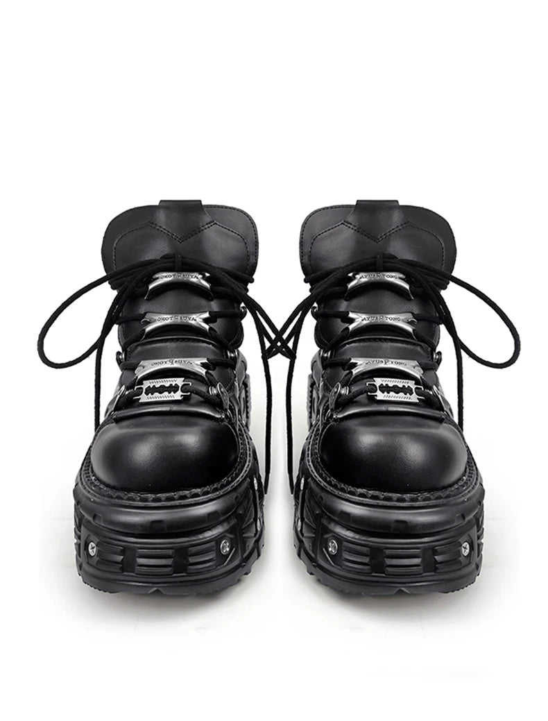 AconaStudio Gothic Buckle Platform Boots – chunky platform, metal hardware