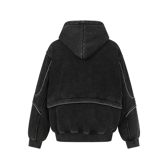AconaStudio Layered Distressed Hoodie – heavyweight, washed finish