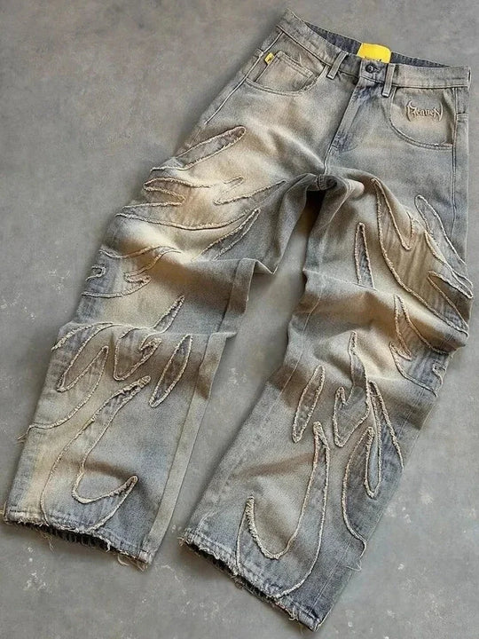 2024 American New Fashion Patch Baggy Casual Jeans for Men and Women Y2K High Street Harajuku High Waist Wide Leg Denim Trousers