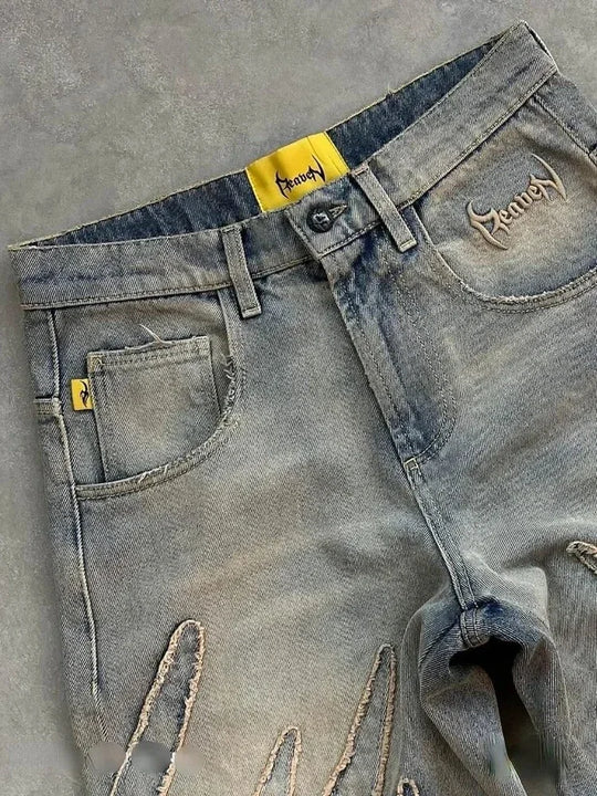 2024 American New Fashion Patch Baggy Casual Jeans for Men and Women Y2K High Street Harajuku High Waist Wide Leg Denim Trousers