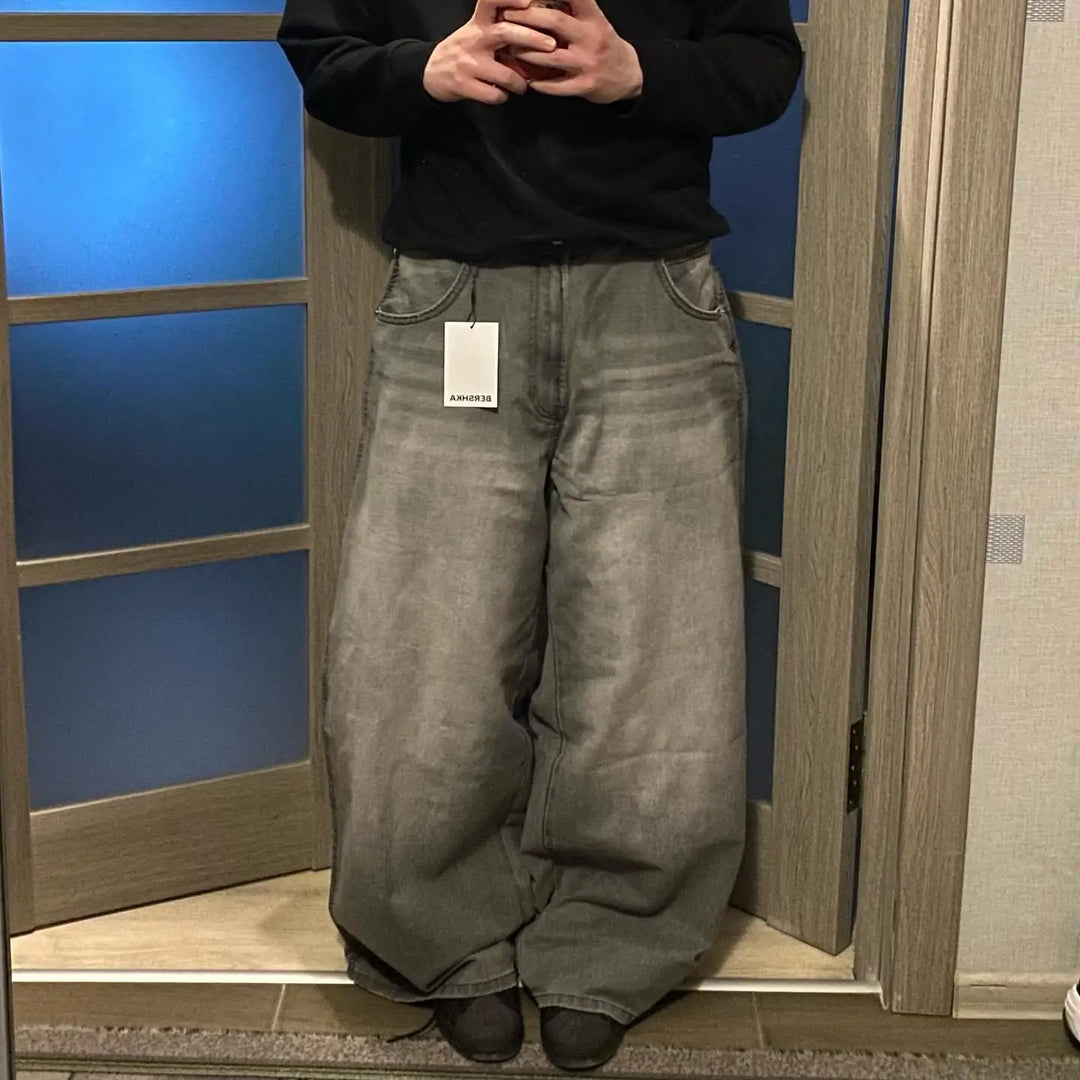 2024 American New Fashion Patch Baggy Casual Jeans for Men and Women Y2K High Street Harajuku High Waist Wide Leg Denim Trousers