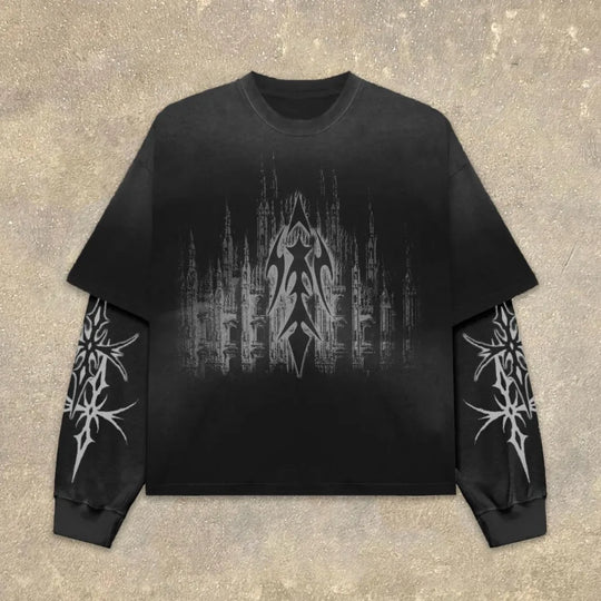 High Street Graphic Fake Two-Piece Long Sleeve T-Shirt Men Women Streetwear 'What It Means to Dream' Print Oversized Casual Top