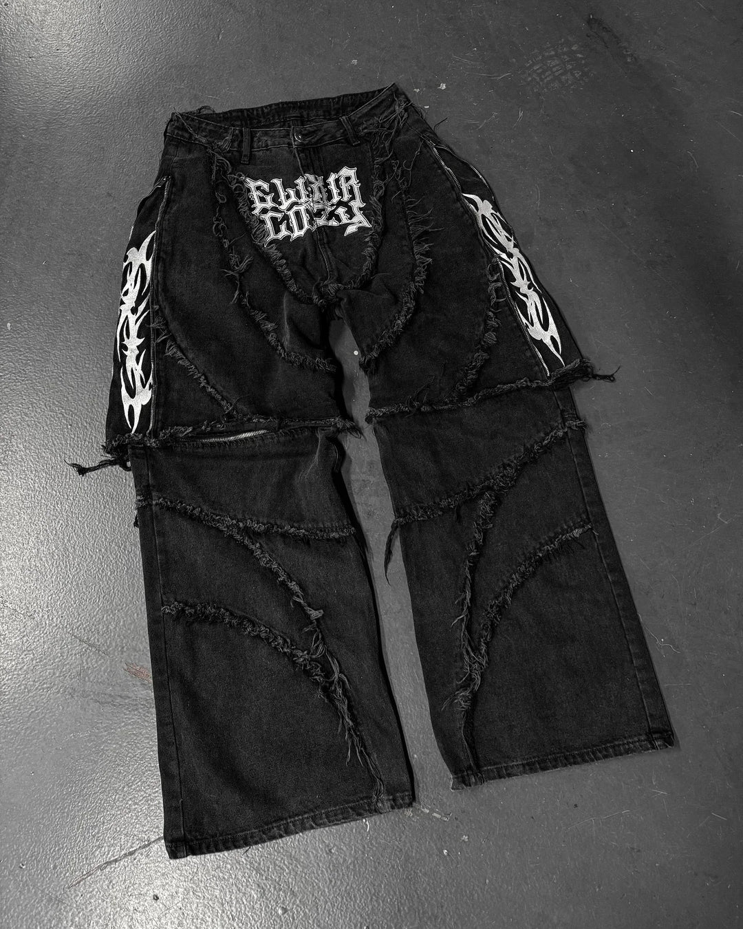 Elixir X Cozy Detachable Jeans Retro Punk Streetwear Ziipper Patchwork Stripe Denim Pants Men Black Baggy Hip Hop Splicing Jeans