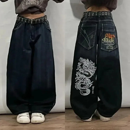2024 American New Fashion Patch Baggy Casual Jeans for Men and Women Y2K High Street Harajuku High Waist Wide Leg Denim Trousers