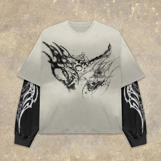 High Street Graphic Fake Two-Piece Long Sleeve T-Shirt Men Women Streetwear 'What It Means to Dream' Print Oversized Casual Top