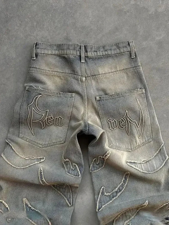 2024 American New Fashion Patch Baggy Casual Jeans for Men and Women Y2K High Street Harajuku High Waist Wide Leg Denim Trousers