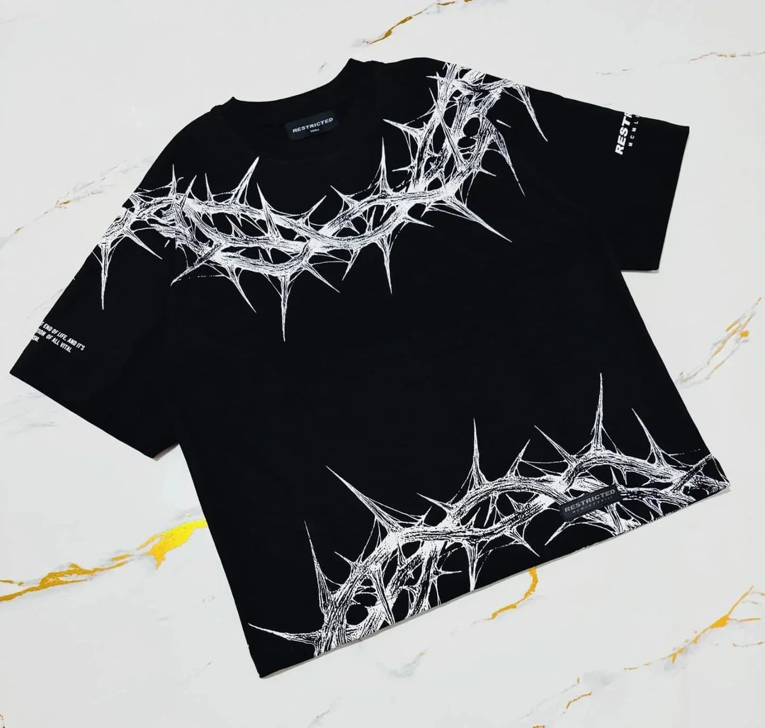 Cyberpunk Gothic T Shirt Edgy Thorn Texture Print Pure Cotton Streetwear Fashion Graphic Tee Urban Style Comfortable Fit