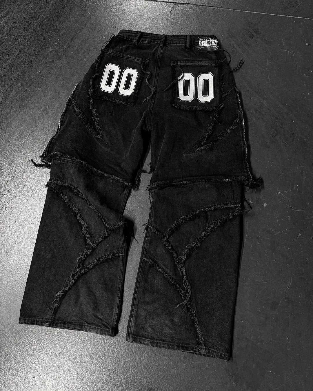 Elixir X Cozy Detachable Jeans Retro Punk Streetwear Ziipper Patchwork Stripe Denim Pants Men Black Baggy Hip Hop Splicing Jeans