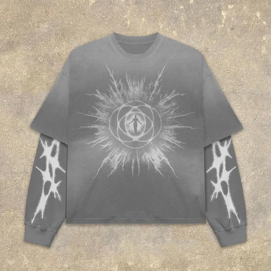 High Street Graphic Fake Two-Piece Long Sleeve T-Shirt Men Women Streetwear 'What It Means to Dream' Print Oversized Casual Top