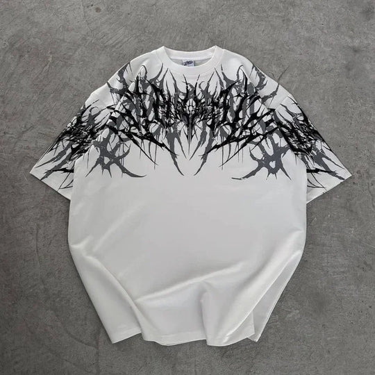 Cyberpunk Gothic T Shirt Edgy Thorn Texture Print Pure Cotton Streetwear Fashion Graphic Tee Urban Style Comfortable Fit