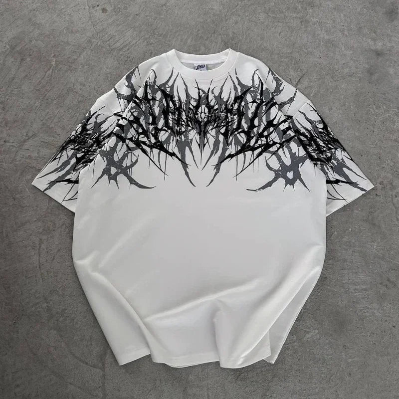 Cyberpunk Gothic T Shirt Edgy Thorn Texture Print Pure Cotton Streetwear Fashion Graphic Tee Urban Style Comfortable Fit