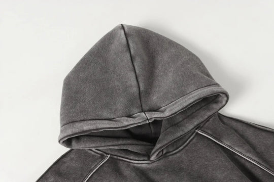 AconaStudio Layered Distressed Hoodie – heavyweight, washed finish