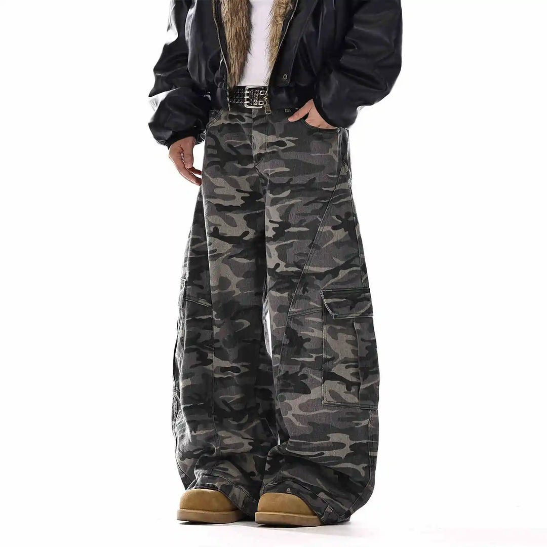 Camo Men'S Baggy Jeans American Style Y2K Denim Pants Wide Leg Office-To-Street Trousers Outdoor Streetwear Hip-Hop Pants