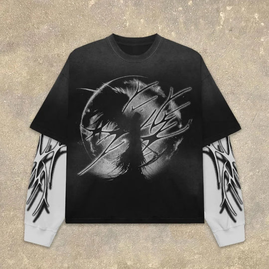 High Street Graphic Fake Two-Piece Long Sleeve T-Shirt Men Women Streetwear 'What It Means to Dream' Print Oversized Casual Top