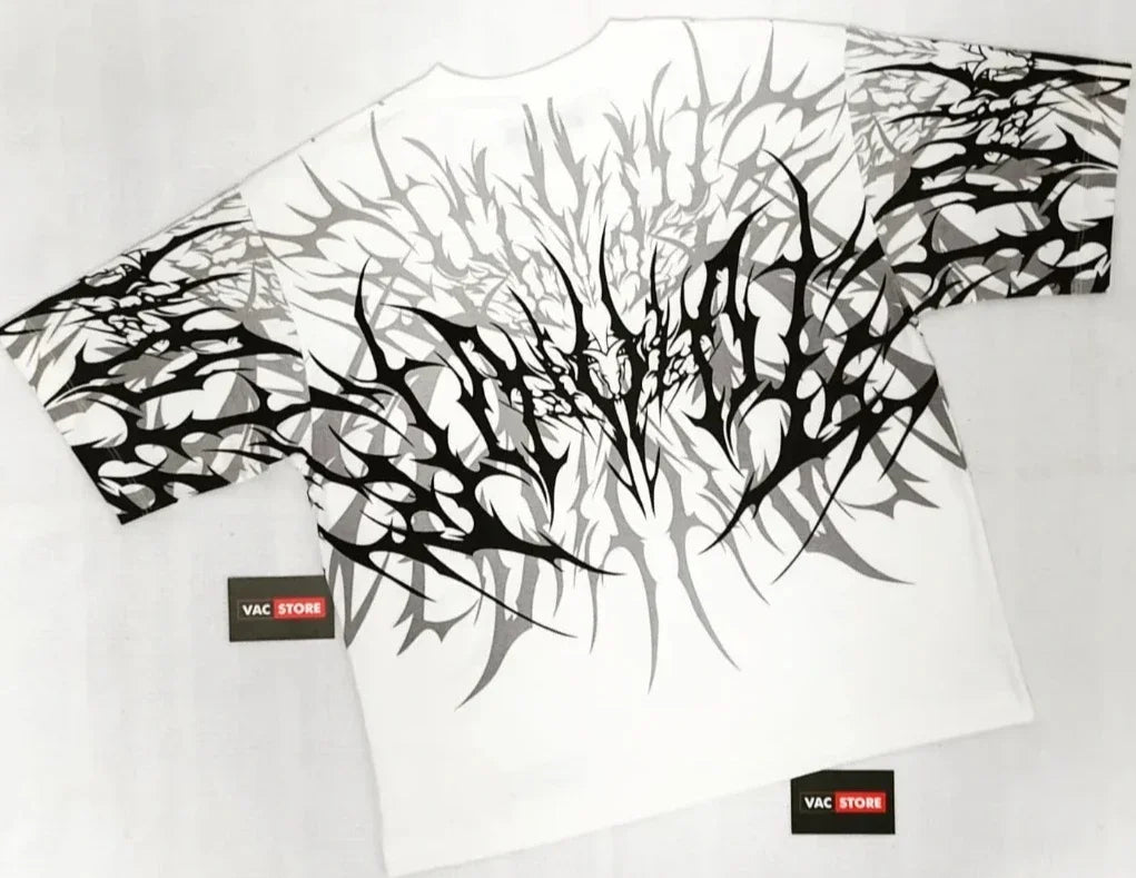 Cyberpunk Gothic T Shirt Edgy Thorn Texture Print Pure Cotton Streetwear Fashion Graphic Tee Urban Style Comfortable Fit