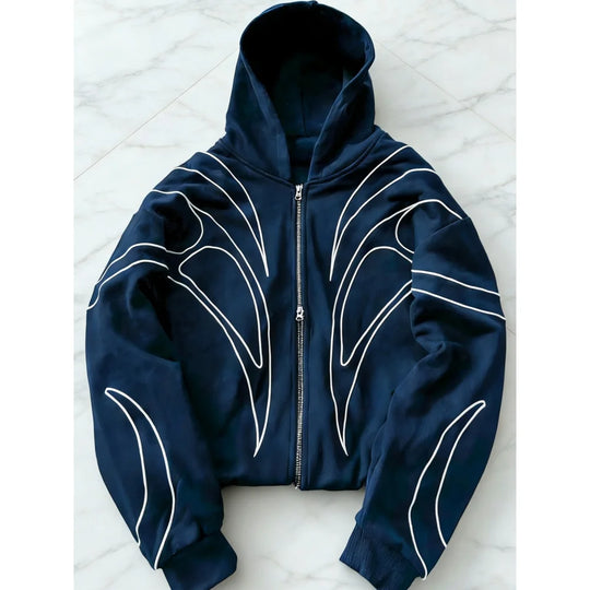 2026 American Style Oversized Embroidered Hoodie Mens Womens Street Hip Hop Unique Double Zipper Design Casual Sweatshirt