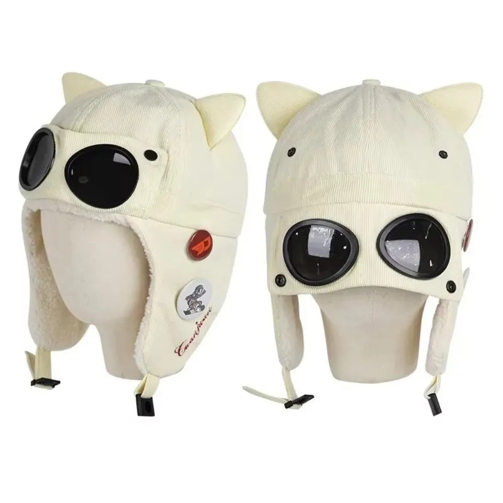 AconaStudio Fleece Pilot Bomber Hat – fleece-lined, cat-ear detailing