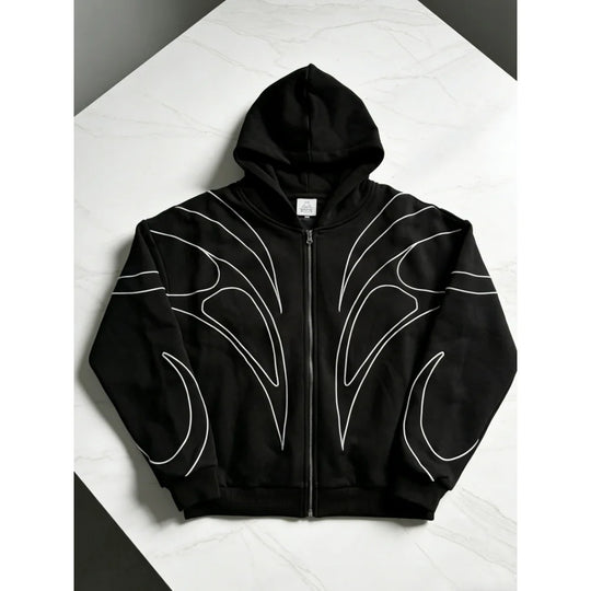 2026 American Style Oversized Embroidered Hoodie Mens Womens Street Hip Hop Unique Double Zipper Design Casual Sweatshirt