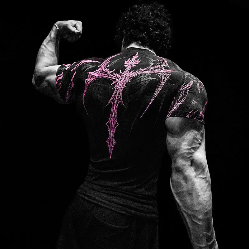 Gothic Battle Axe Short Sleeved Men'S Quick Drying Stretch Fitness Suit for Summer Sports with Tight Compression Cuffs T-Shirt