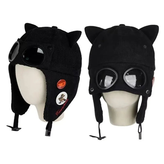 AconaStudio Fleece Pilot Bomber Hat – fleece-lined, cat-ear detailing
