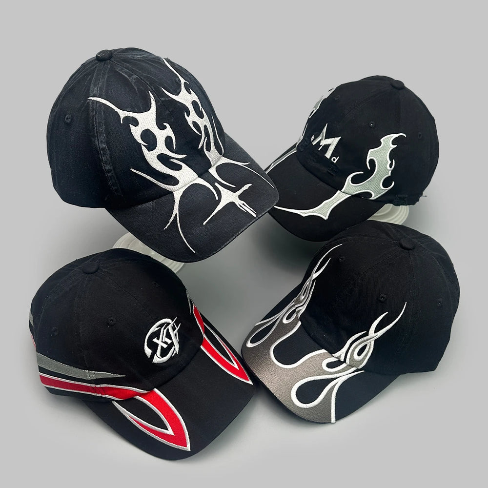 American Embroidered Flame Double-Edged Blade Baseball Hats New Men Women Sunshade Personal Versatile Niche Fashion Peaked Caps