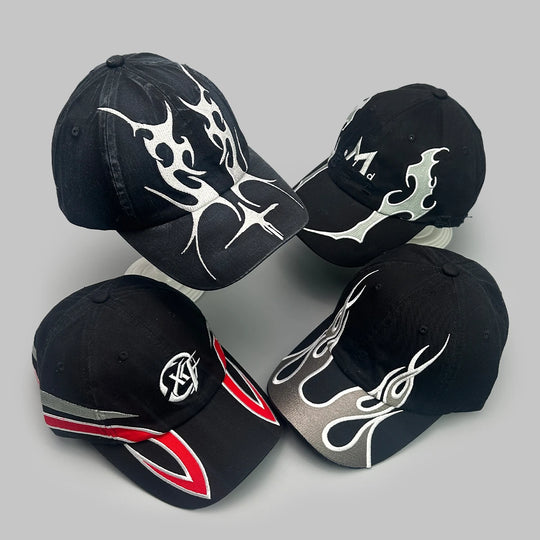 American Embroidered Flame Double-Edged Blade Baseball Hats New Men Women Sunshade Personal Versatile Niche Fashion Peaked Caps