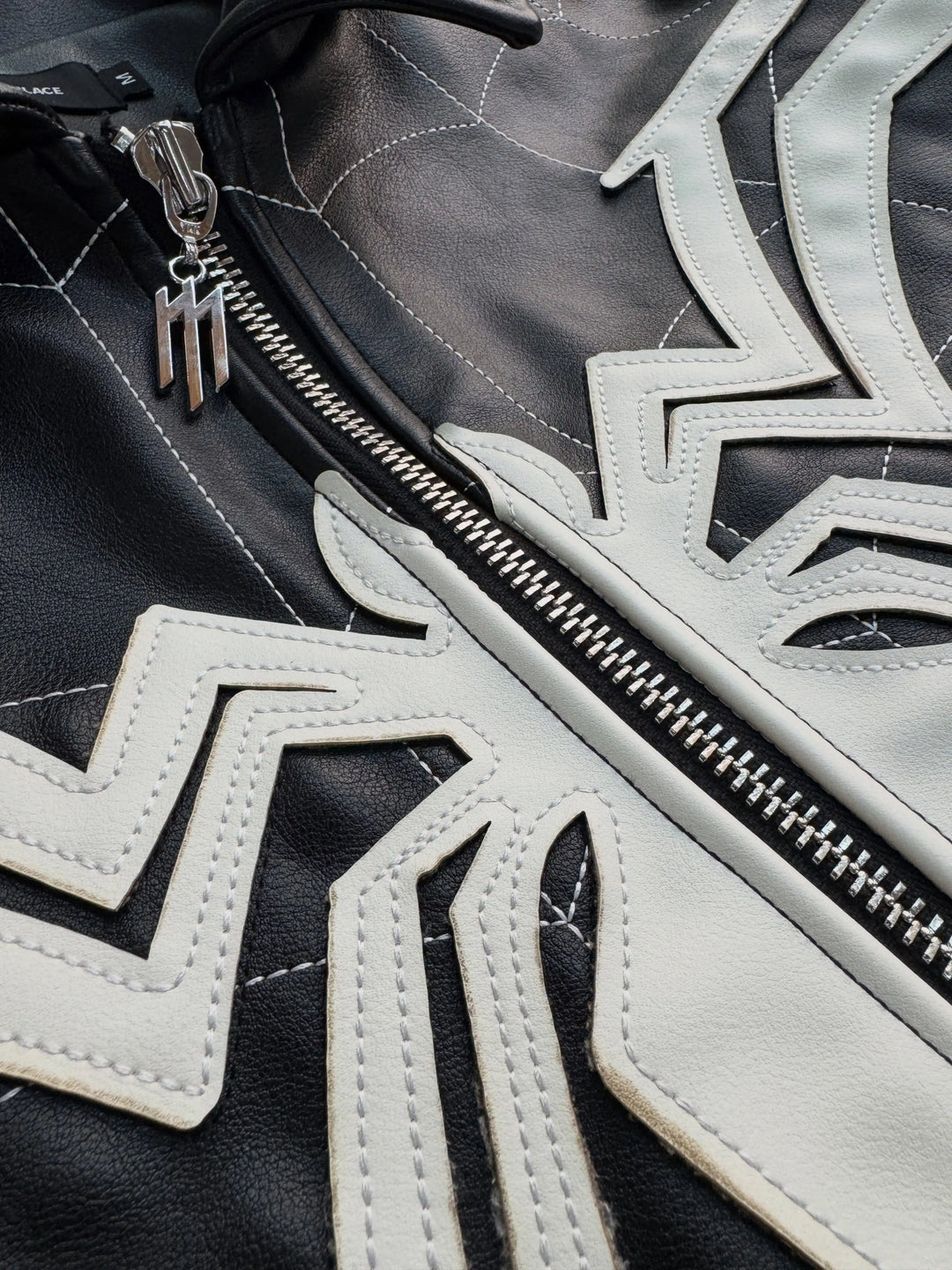 Y2K American Vintage Fashion Spider Patchwork PU Leather Jacket Loose Zipper Jacket Men All Embroidered Lapel Jacket Denim Coat