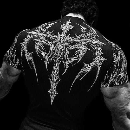 Gothic Battle Axe Short Sleeved Men'S Quick Drying Stretch Fitness Suit for Summer Sports with Tight Compression Cuffs T-Shirt