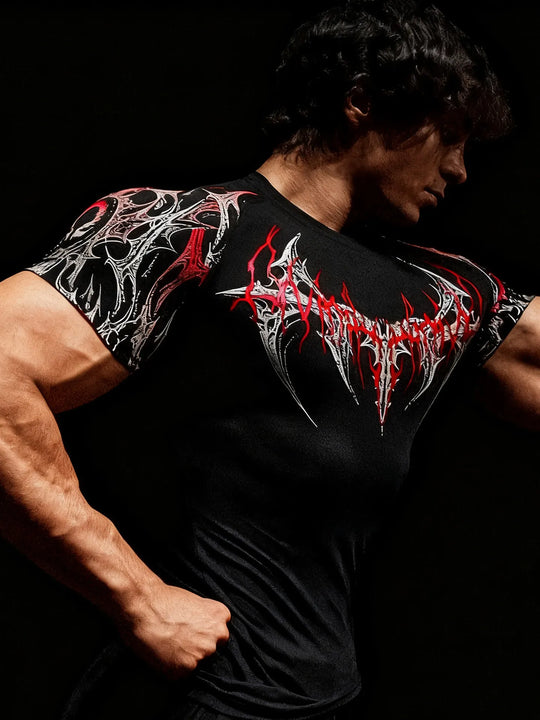 Gothic Battle Axe Short Sleeved Men'S Quick Drying Stretch Fitness Suit for Summer Sports with Tight Compression Cuffs T-Shirt