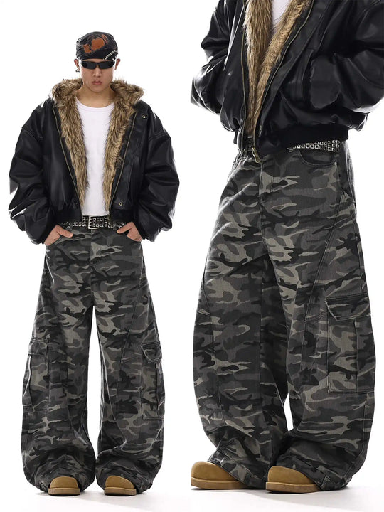 Camo Men'S Baggy Jeans American Style Y2K Denim Pants Wide Leg Office-To-Street Trousers Outdoor Streetwear Hip-Hop Pants
