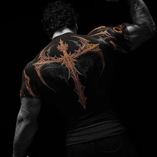 Gothic Battle Axe Short Sleeved Men'S Quick Drying Stretch Fitness Suit for Summer Sports with Tight Compression Cuffs T-Shirt