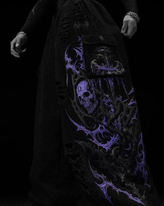 Retro Washed Black Work Pants for Men, Y2K Multi Pocket Zipper, Thick Floral Embroidery, Wide Leg Denim Pants, Street Wear