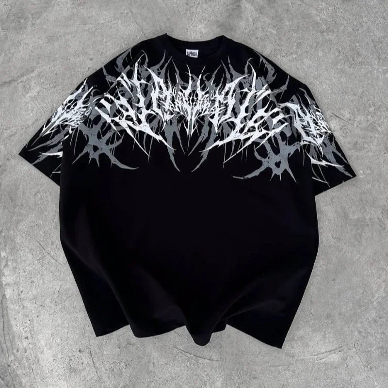 Cyberpunk Gothic T Shirt Edgy Thorn Texture Print Pure Cotton Streetwear Fashion Graphic Tee Urban Style Comfortable Fit