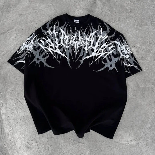 Cyberpunk Gothic T Shirt Edgy Thorn Texture Print Pure Cotton Streetwear Fashion Graphic Tee Urban Style Comfortable Fit