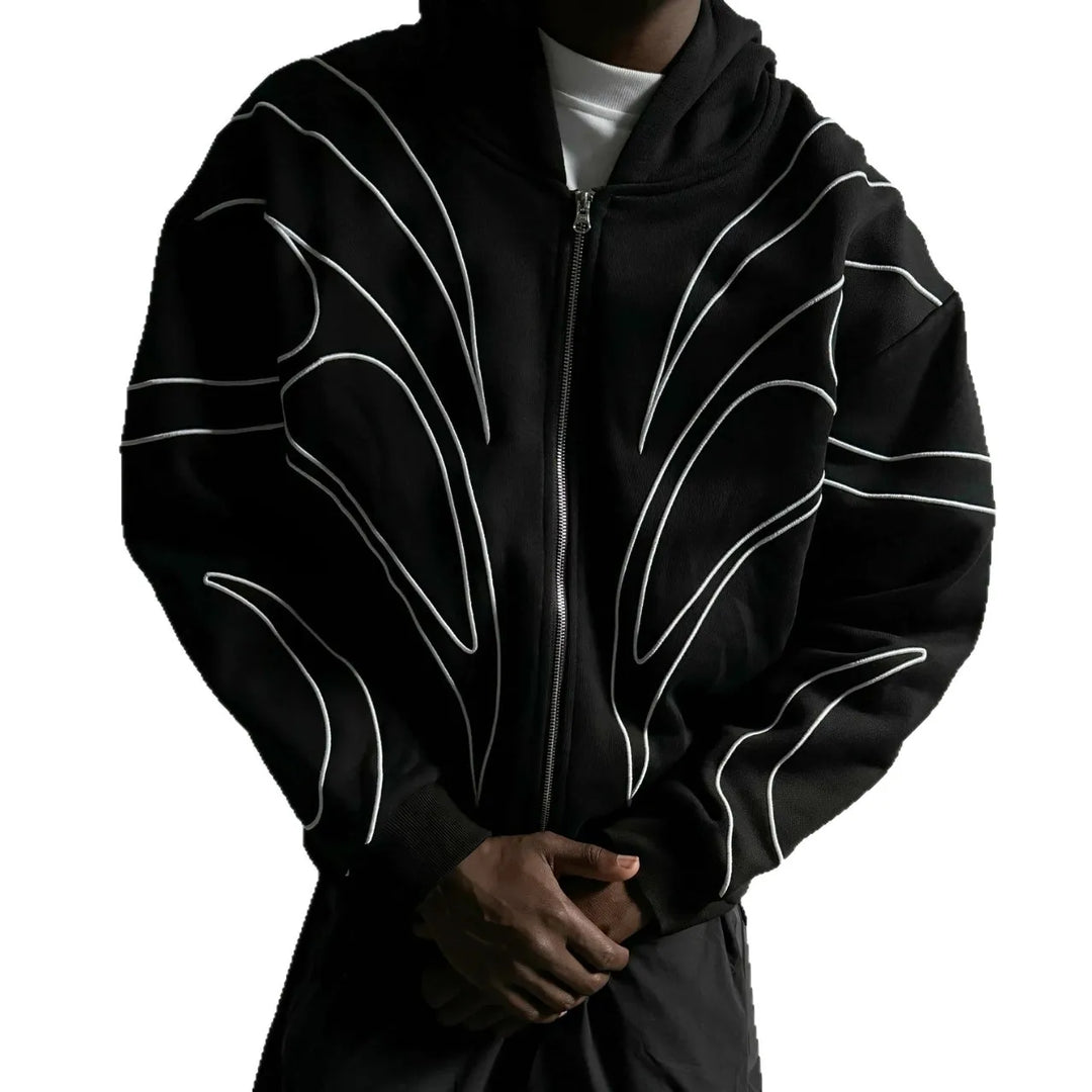 2026 American Style Oversized Embroidered Hoodie Mens Womens Street Hip Hop Unique Double Zipper Design Casual Sweatshirt