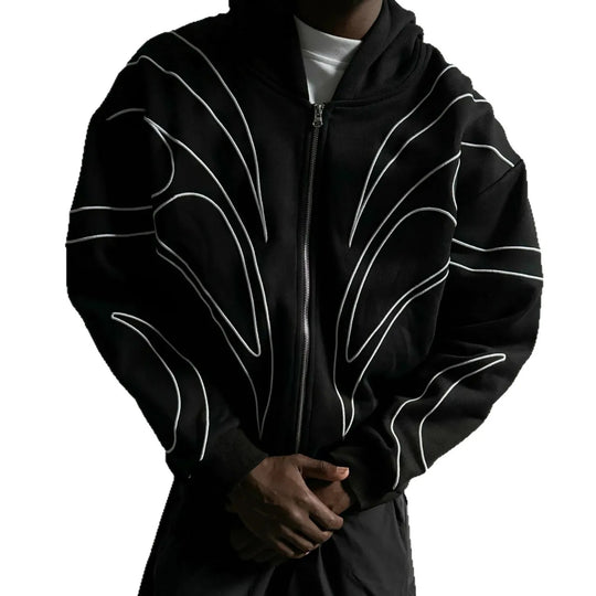 2026 American Style Oversized Embroidered Hoodie Mens Womens Street Hip Hop Unique Double Zipper Design Casual Sweatshirt