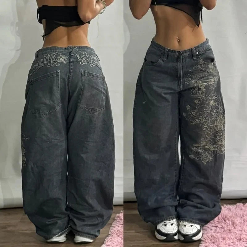 2024 American New Fashion Patch Baggy Casual Jeans for Men and Women Y2K High Street Harajuku High Waist Wide Leg Denim Trousers