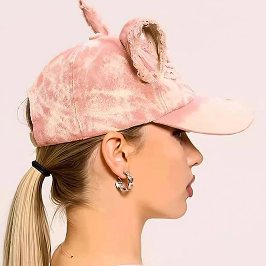 Washed Denim Baseball Cap, Doberman Style, Frayed Edges, Distressed Details, Oversized Hat, Unisex