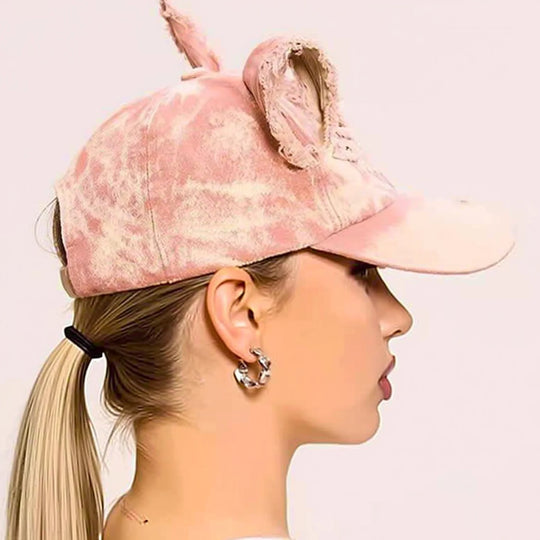Washed Denim Baseball Cap, Doberman Style, Frayed Edges, Distressed Details, Oversized Hat, Unisex