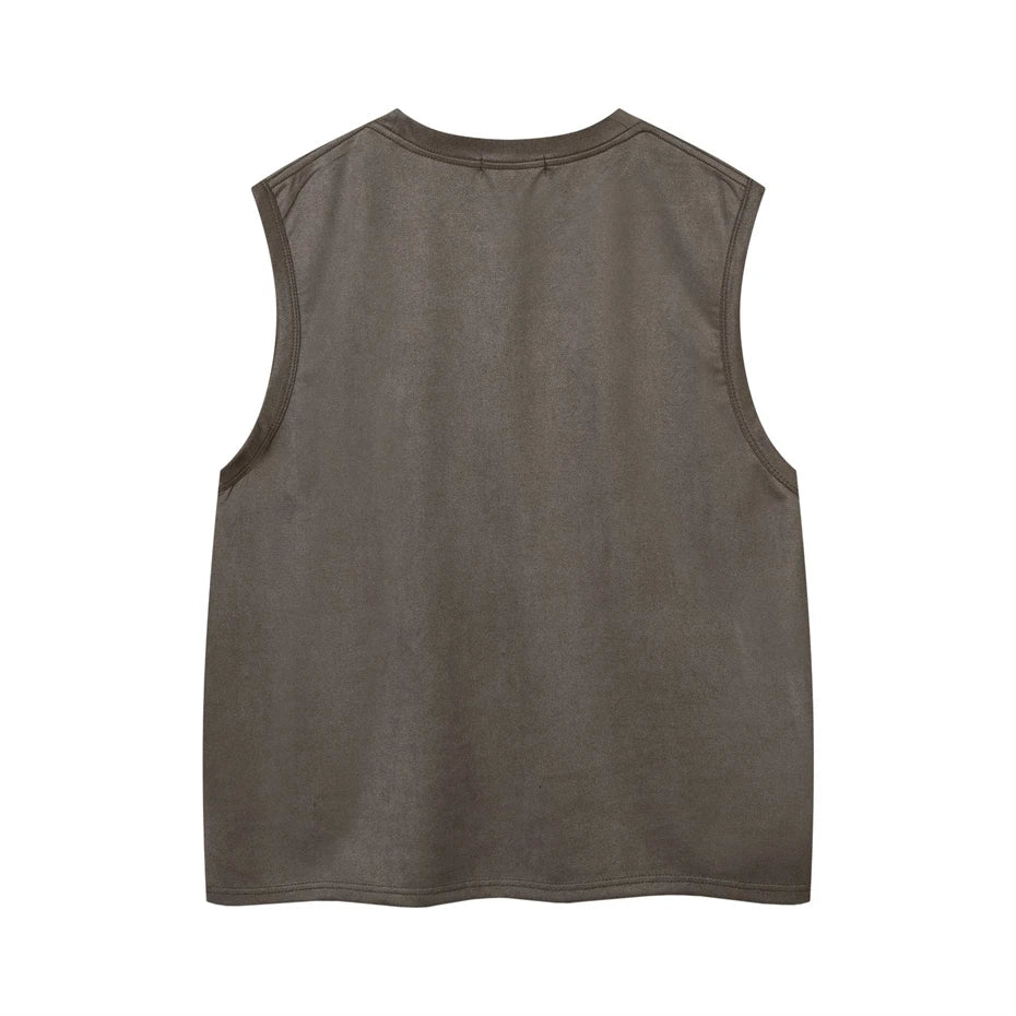 Hip Hop Tank Tops Men Suede Print Sleeveless T-Shirt Streetwear American Punk Y2K Harajuku Fashion Summer Vests Mens Clothing