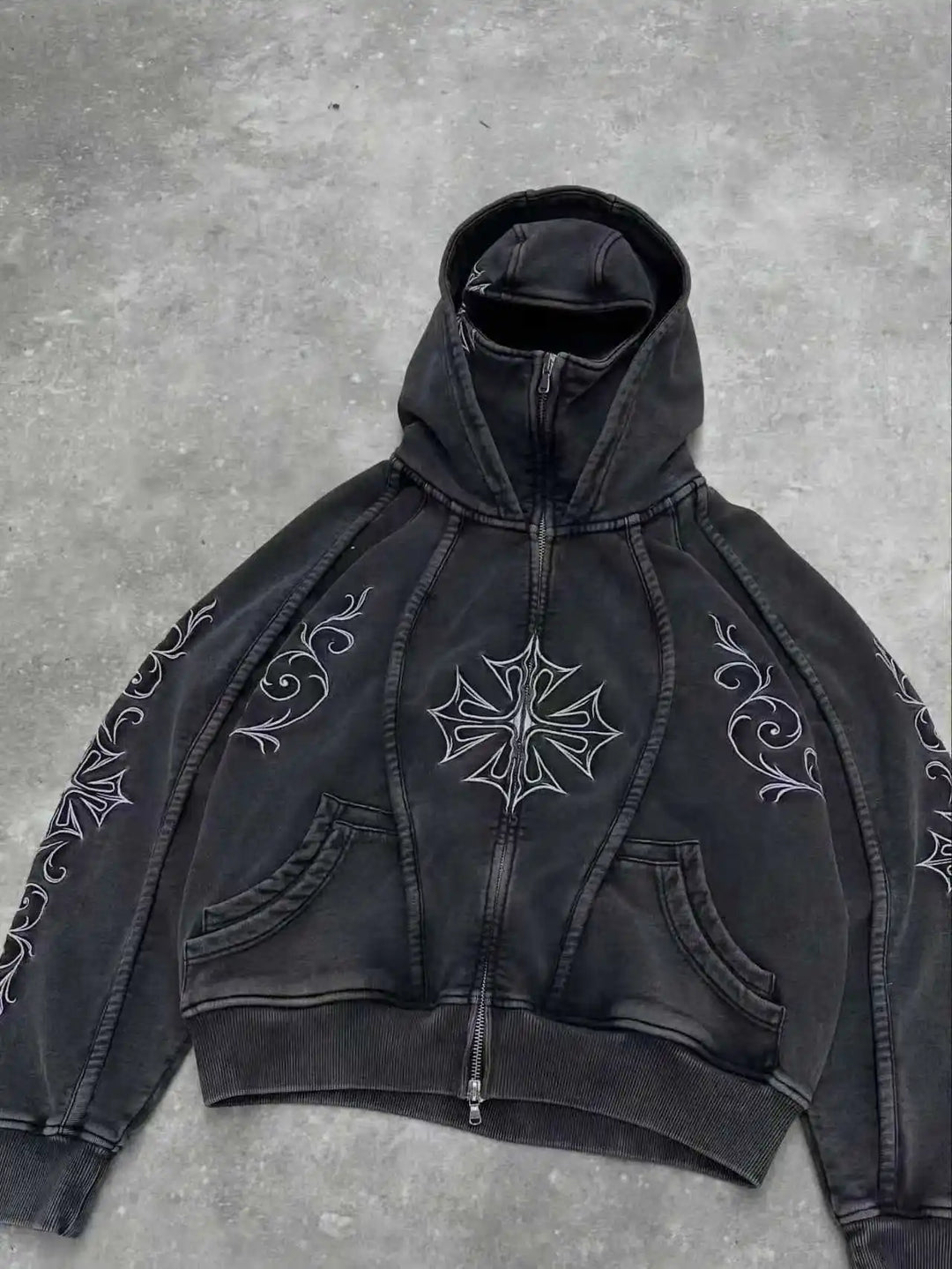 Cross Stitch Zip Balaclava Hoodie
