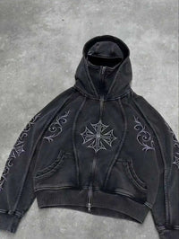 Cross Stitch Zip Balaclava Hoodie