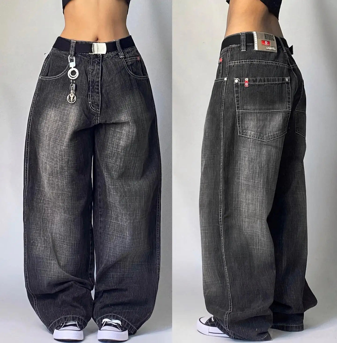 American New Fashion Oversized Print Black Old Baggy Jeans Women Y2K Harajuku Hip Hop Popular Casual Joker Wide-Leg Pants