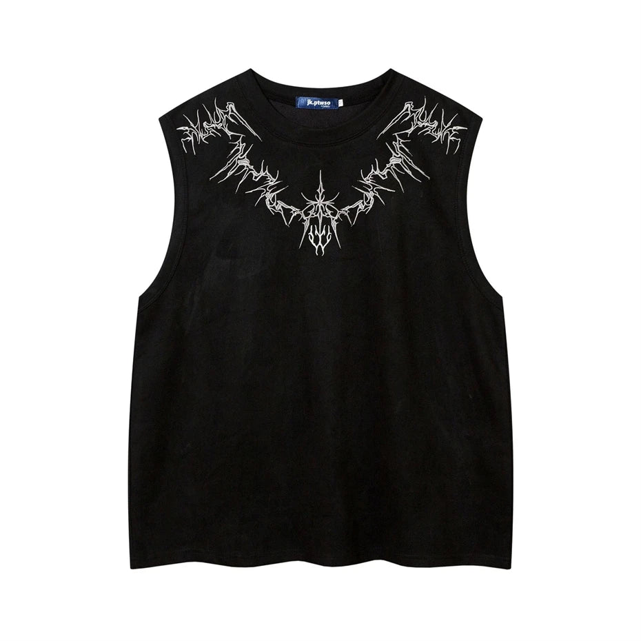 Hip Hop Tank Tops Men Suede Print Sleeveless T-Shirt Streetwear American Punk Y2K Harajuku Fashion Summer Vests Mens Clothing