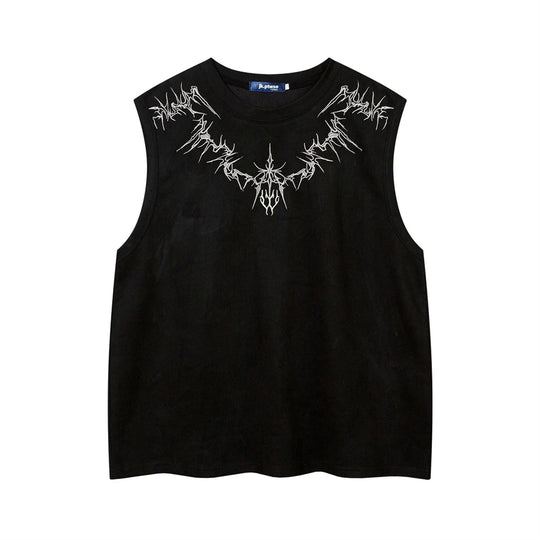 Hip Hop Tank Tops Men Suede Print Sleeveless T-Shirt Streetwear American Punk Y2K Harajuku Fashion Summer Vests Mens Clothing