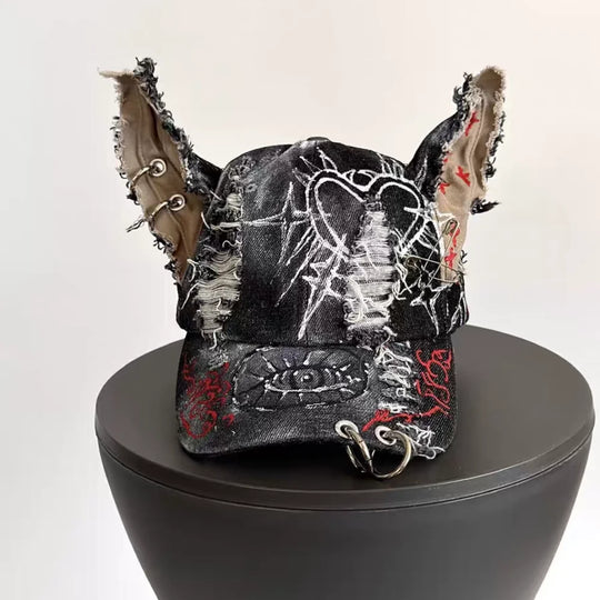 NEW Y2K Girl New Jeans Stereoscopic Ears Cowboy Baseball Hat Wash Graffiti Hip Hop Cap Women Men Party Team Baseball Cap